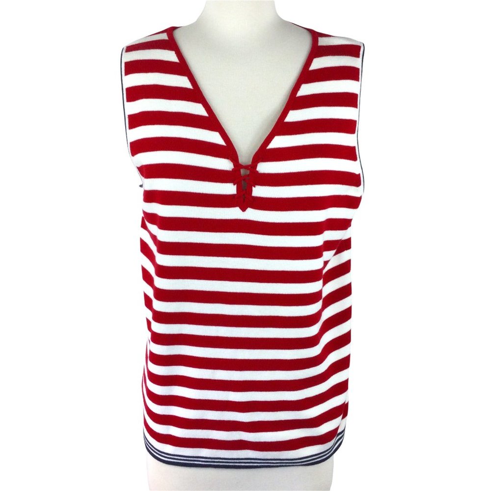 Faded Glory Red/White Striped V-Neck Tank, XL
